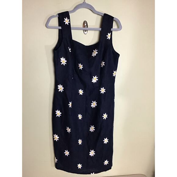 Women Vintage 90’s Sheath Dress Santa Fe Daisy Embroidered Lined Dress Sz10 Blue - Picture 2 of 11